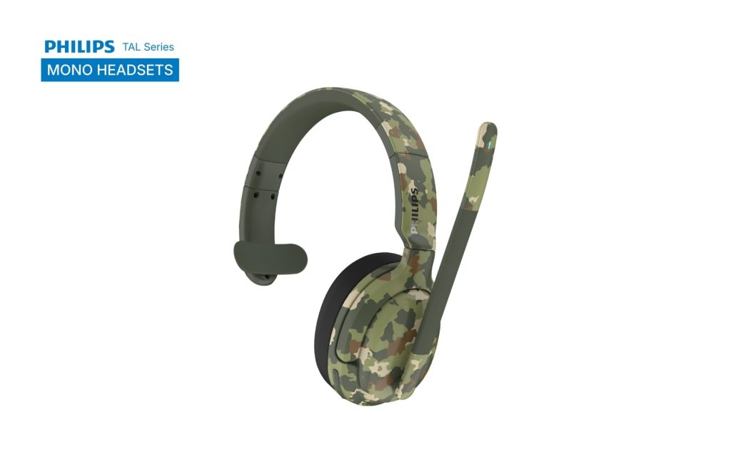 Philips TAL7600 camouflage mono headset for professional and field use.