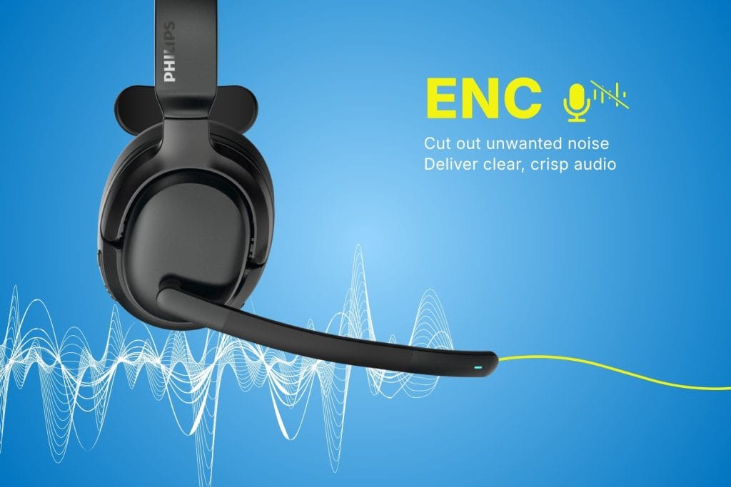 Diagram showing Environmental Noise Cancellation technology cutting out unwanted background noise on a boom microphone